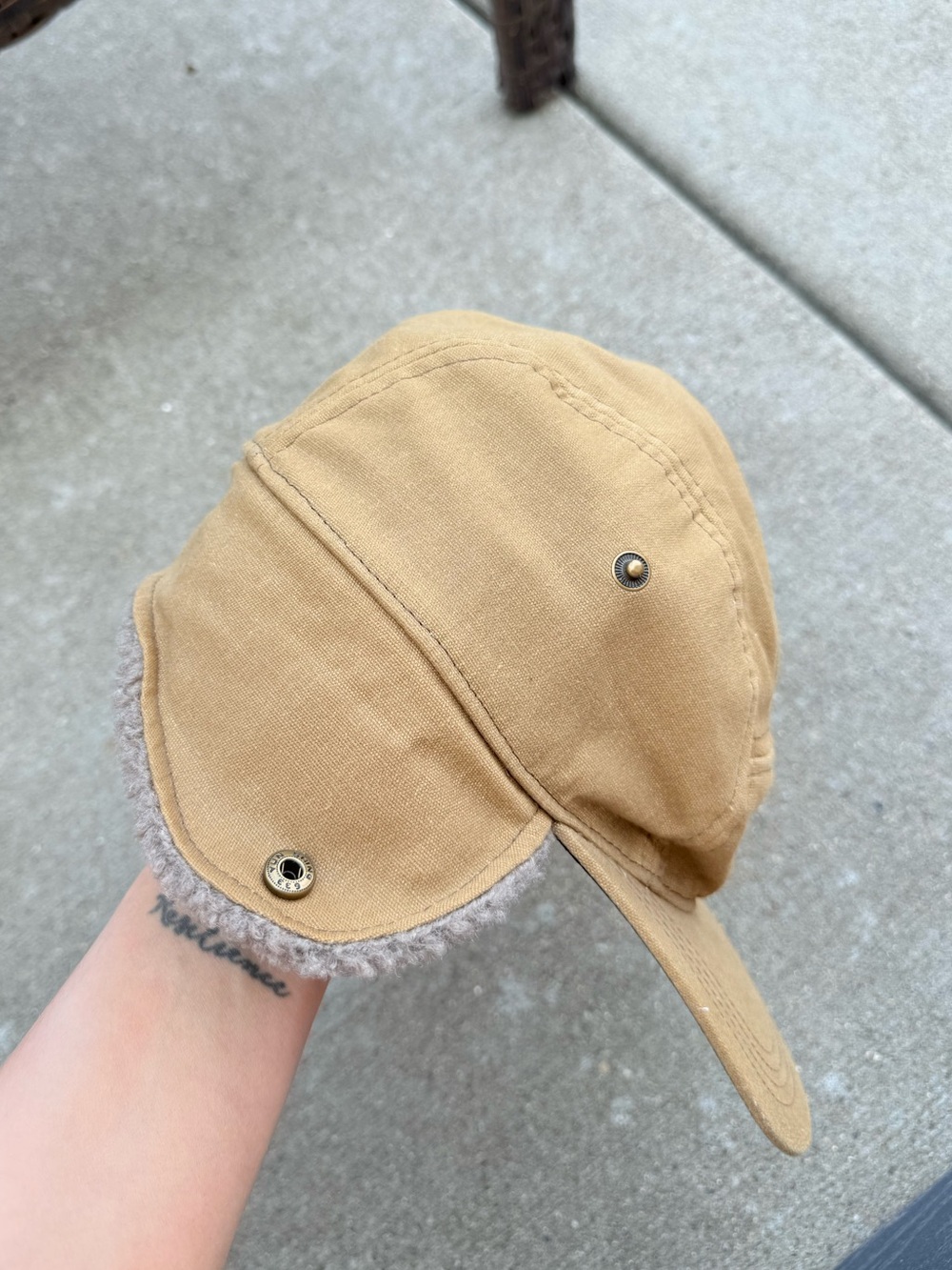 REI Co-op Trapper Cap Ear Flaps Hat Men's L/XL Khaki Tan Cotton Sherpa Fleece - Picture 8 of 9